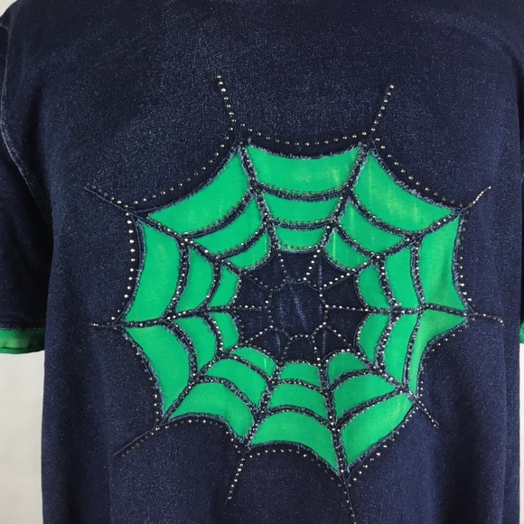 Women Tunic Top Denim Stretch Spider Web Size XXL - Picture 3 of 8